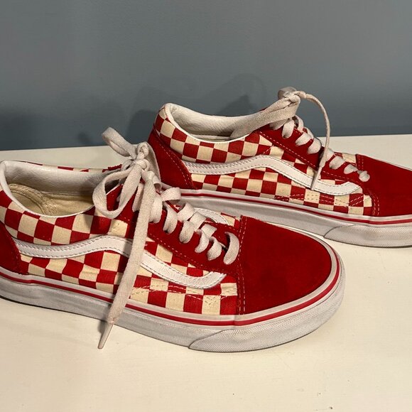 Vans Off the Wall Old Skool Red and White Checkered Sneakers Size M 6.5/W 8.0 - - Picture 2 of 4